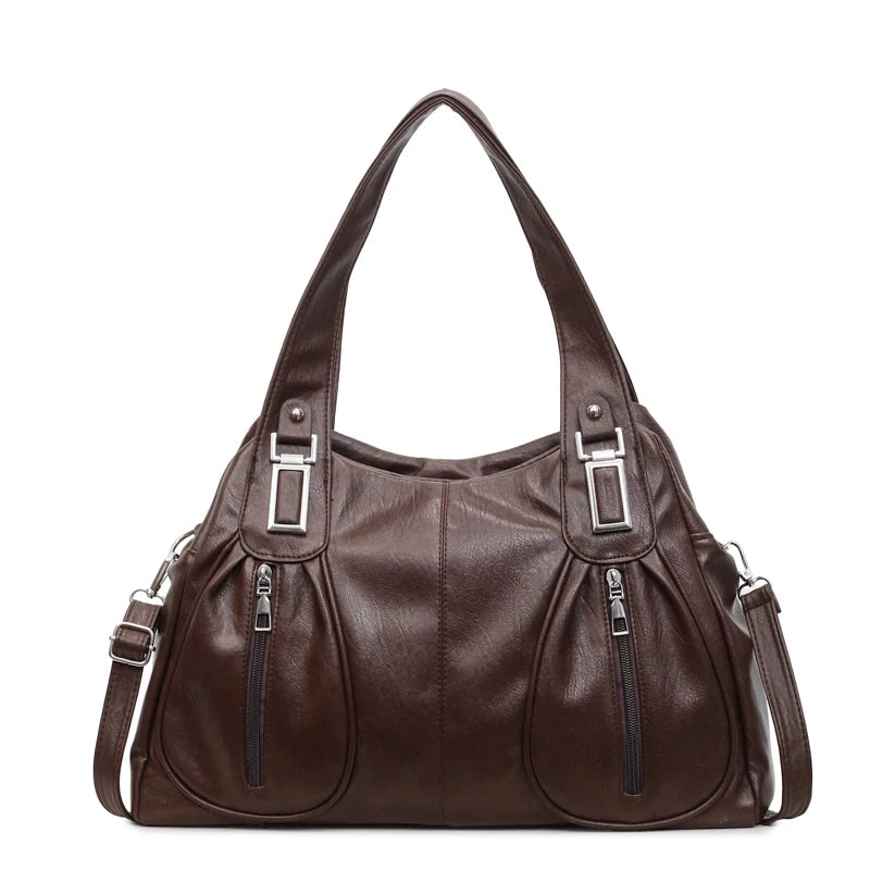Solid PU Leather Handbags Large Capacity Vintage Shoulder Bags Women Designer French Style Casual Totes Fashion Female Packages