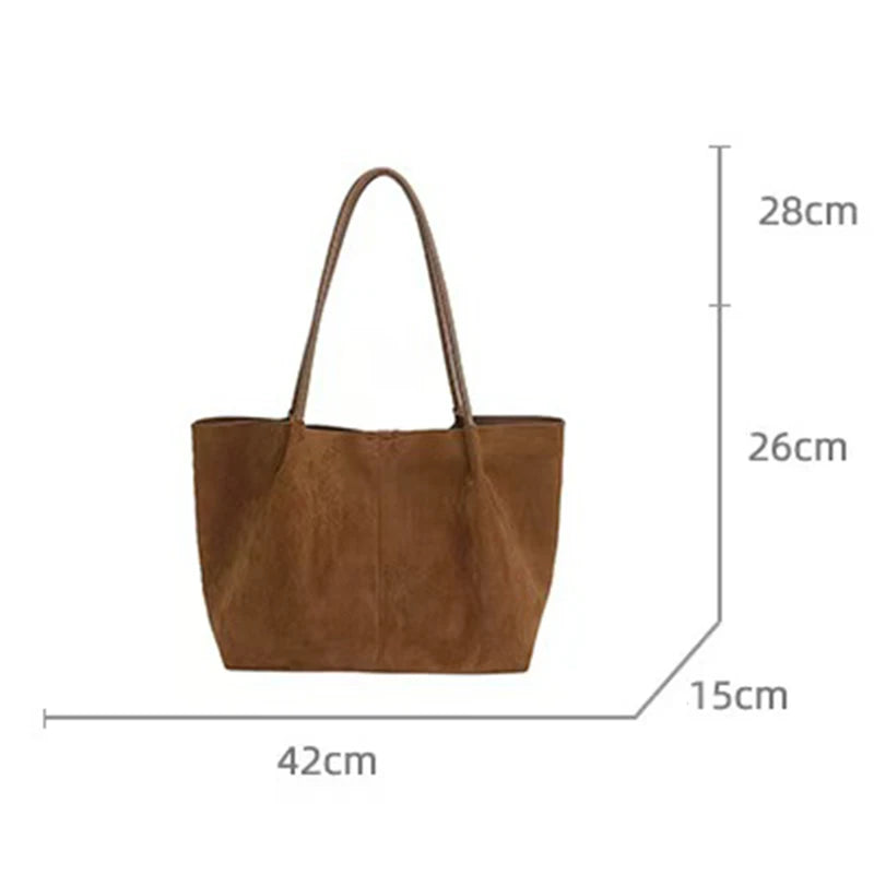 Women's Autumn New Suede Commuter Versatile Large Capacity Tote Bag Casual Simple Shoulder Bag Fashion Commuter Crossbody Bag