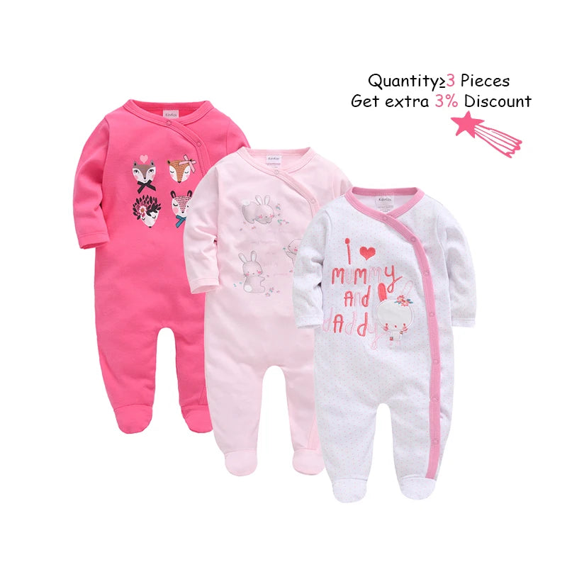 KAVKAS Baby Clothing Girls Pink Romper Cartoon Kids Pajamas Long Sleeve Jumpsuit Bebe Playsuit Girls Clothes  0`12 Monthes