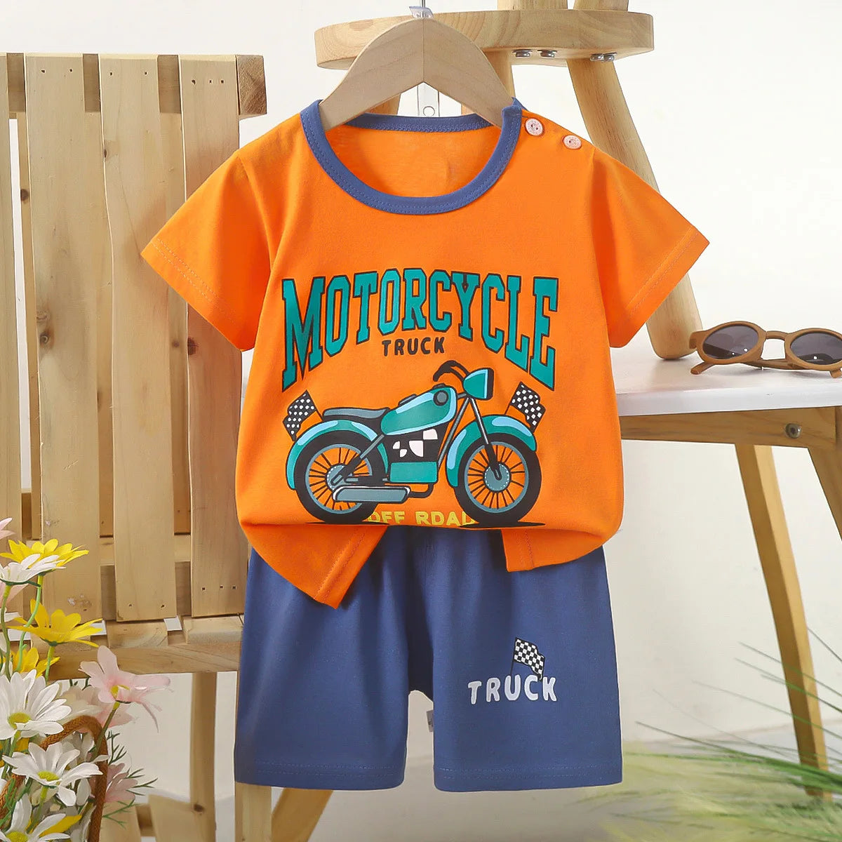 1 Sets Pure Cotton Kids Cartoon Clothing Summer Baby Fashion Short Sleeve Suits Boys Girls T-Shirts+Shorts Children Outfits