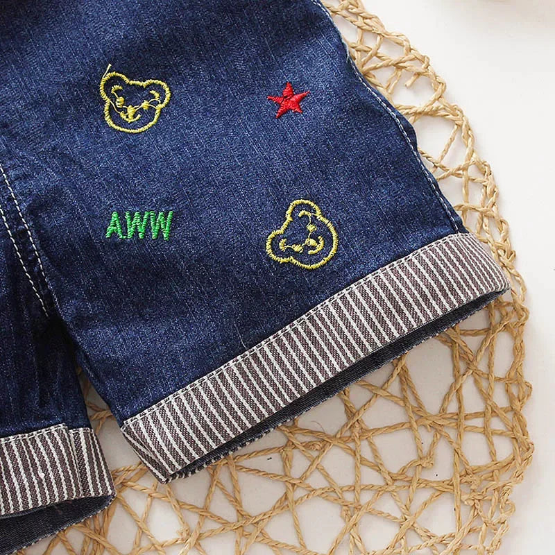 DIIMUU Summer 1-3Y Children Kids Baby Boys Denim Pants Infants Girls Short Overalls Clothing Kid Casual Cartoon Print Bottoms
