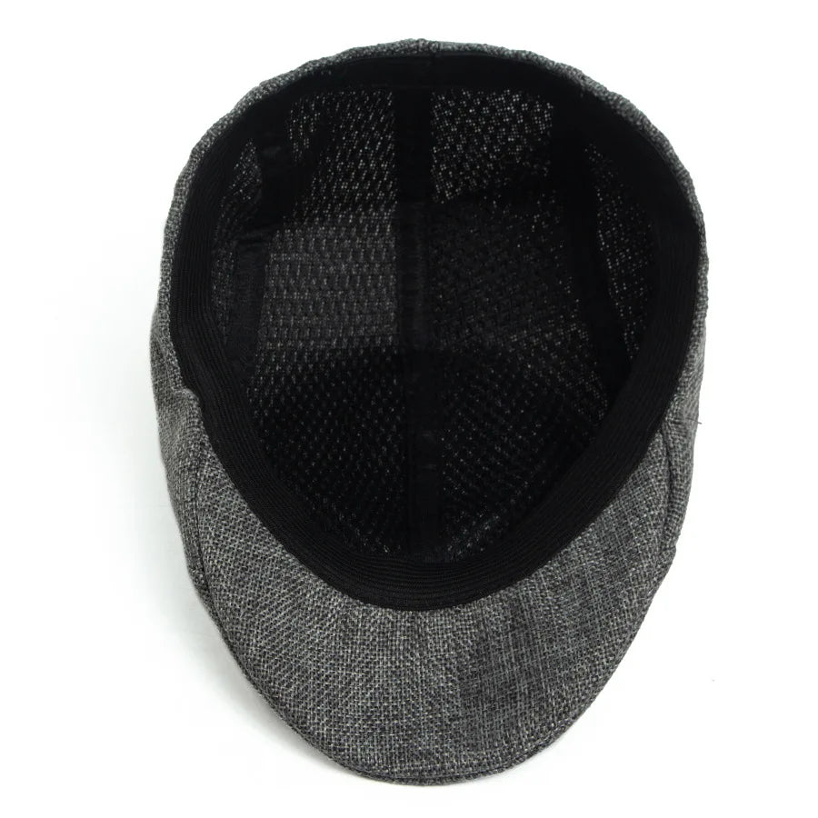 Linen Flat Cap Breathable Ivy Hat Summer Elderly Men Newsboy Cap Unisex Cabbie Hat Vintage British Driving Gatsby Cap Adjustable