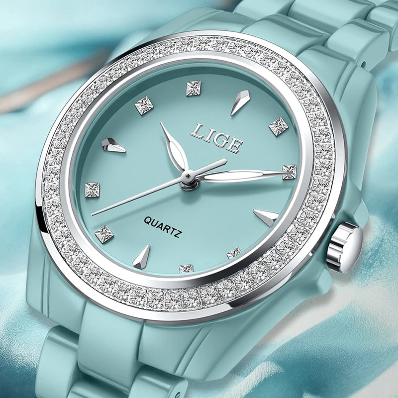LIGE Women's Watch 2026 New Ceramic Elegant Quartz Watch Fashion Waterproof Luminous Clock Women's Wristwatch Montre Femme+BOX