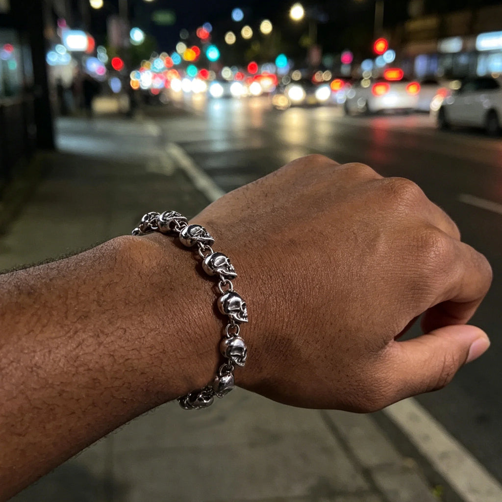 Vintage Skull Link Bracelet for Men – Stainless Steel Gothic Punk Biker Jewelry