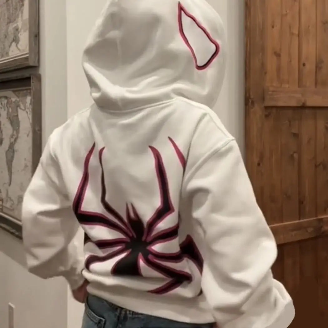 Unisex Spider Graphic Zip-Up Hoodie – Oversized Gothic Y2K Streetwear Jacket