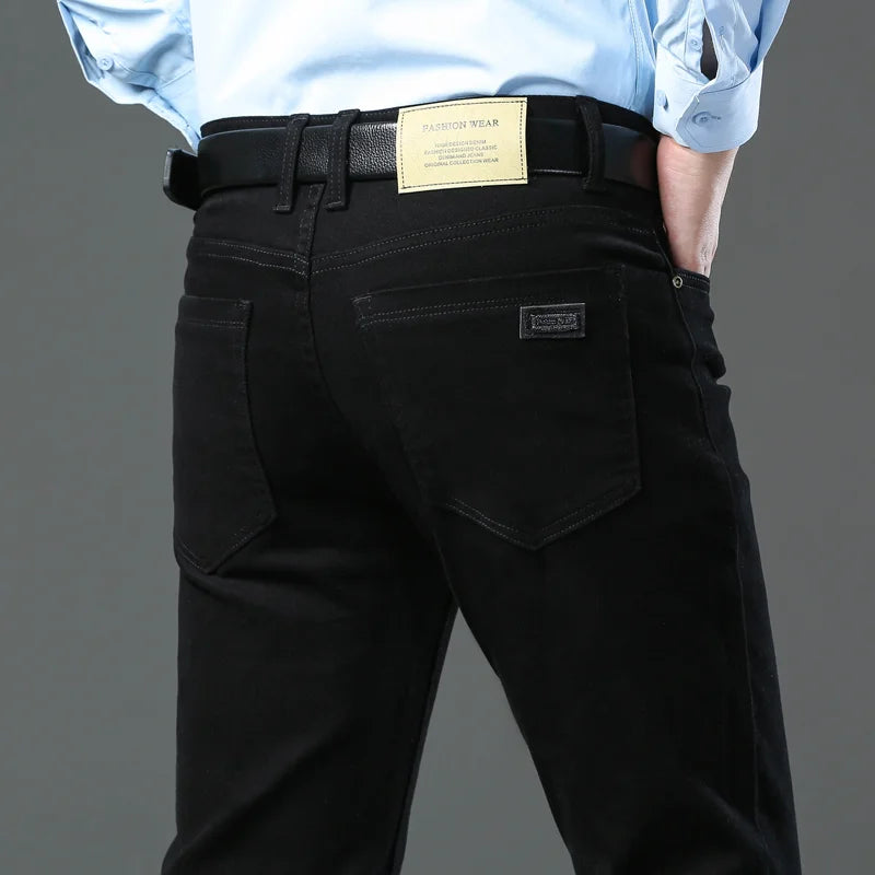 Men's Army Green Slim-Fit Stretch Jeans – 96% Cotton Straight-Leg Casual Trousers