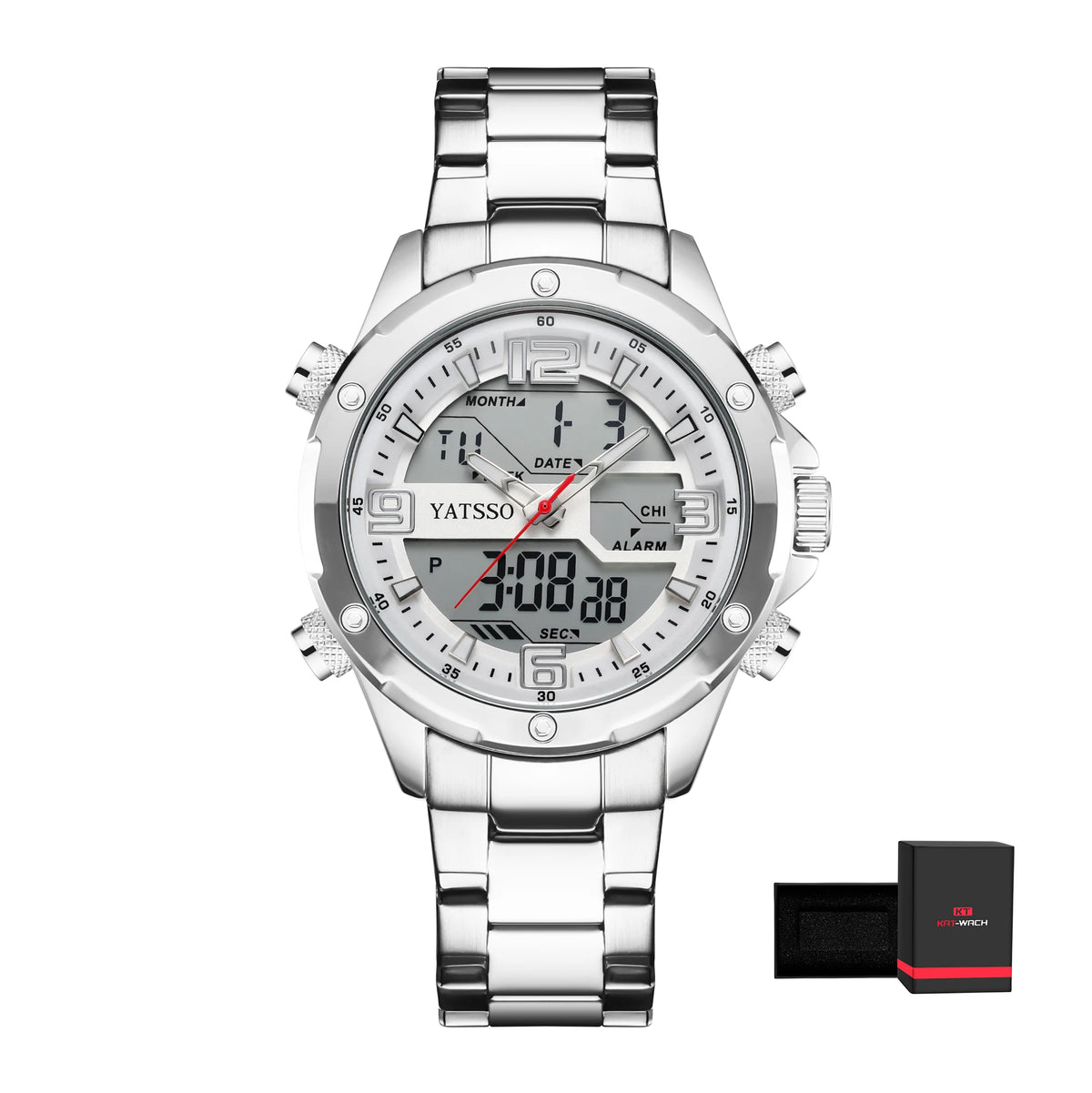 Relógio Masculino Híbrido Watch | 5ATM Waterproof Steel Band Dual Movement Luminous Hands Alloy Case