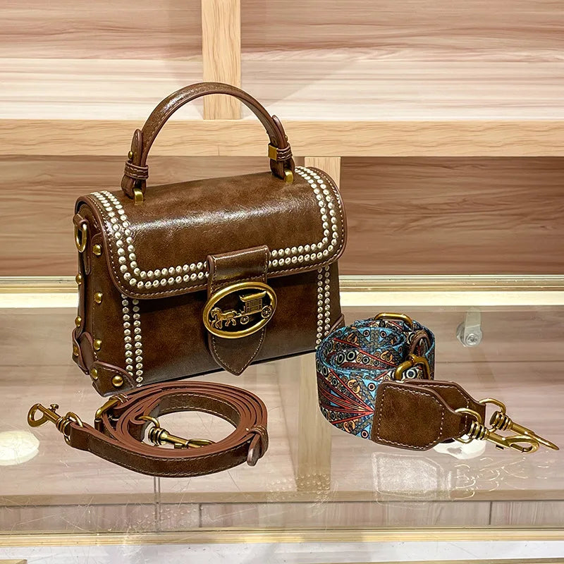 Women's handbag 2025 new autumn and winter high-end retro wide shoulder strap fashionable single shoulder crossbody bag