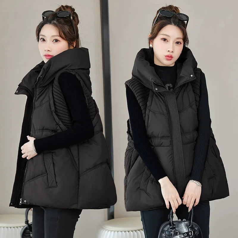 Women’s Hooded Puffer Vest – Warm Sleeveless Padded Jacket