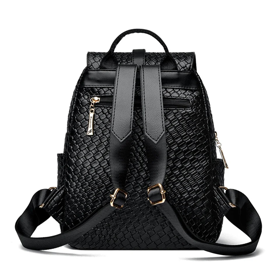 Women's Vintage Leather Backpack – Classic Black Everyday Daypack