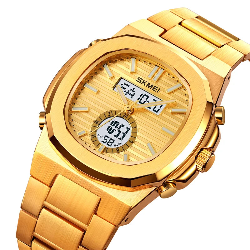 Skmei Analog Digital Display Mens Bracelet Watches Three Time Zone LED Waterproof Quartz Sports Chronograph Male Alarm Clock