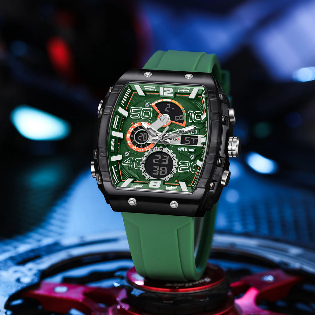 SMAEL Brand 8109 New electronic watch fashion square dual display waterproof luminous Multi-color For Men