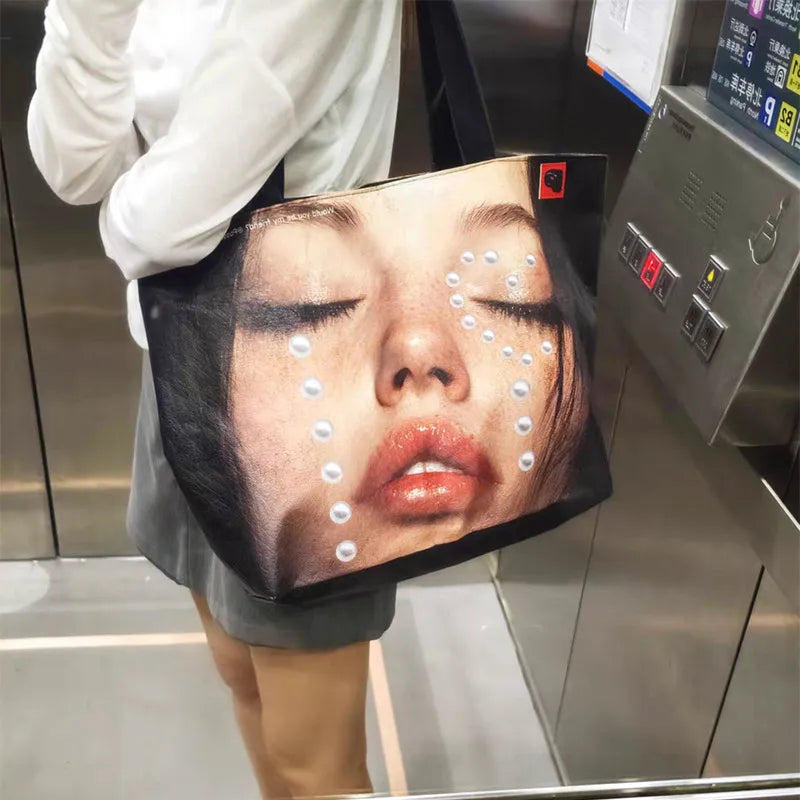 New Creative Women's Tote Bag Trend Face Printing Large Capacity Shoulder Bag Water Proof Hot Girl Handbag Large Shopping Bag