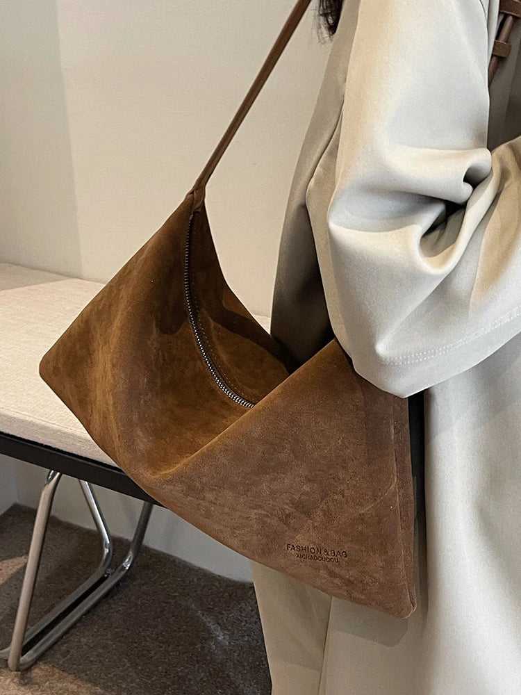 Women's Vintage Suede Tote Bag – Large-Capacity Shoulder and Crossbody Bag for Autumn and Winter