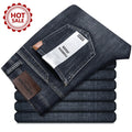 Men's Retro Grey Stretch Jeans – Slim Straight-Leg Denim Trousers