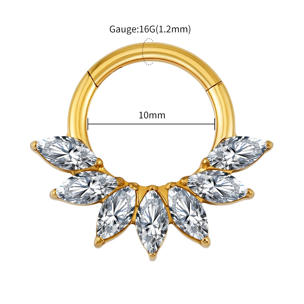 16G Titanium Marquise CZ Hinged Hoop – Septum, Nose & Cartilage Piercing