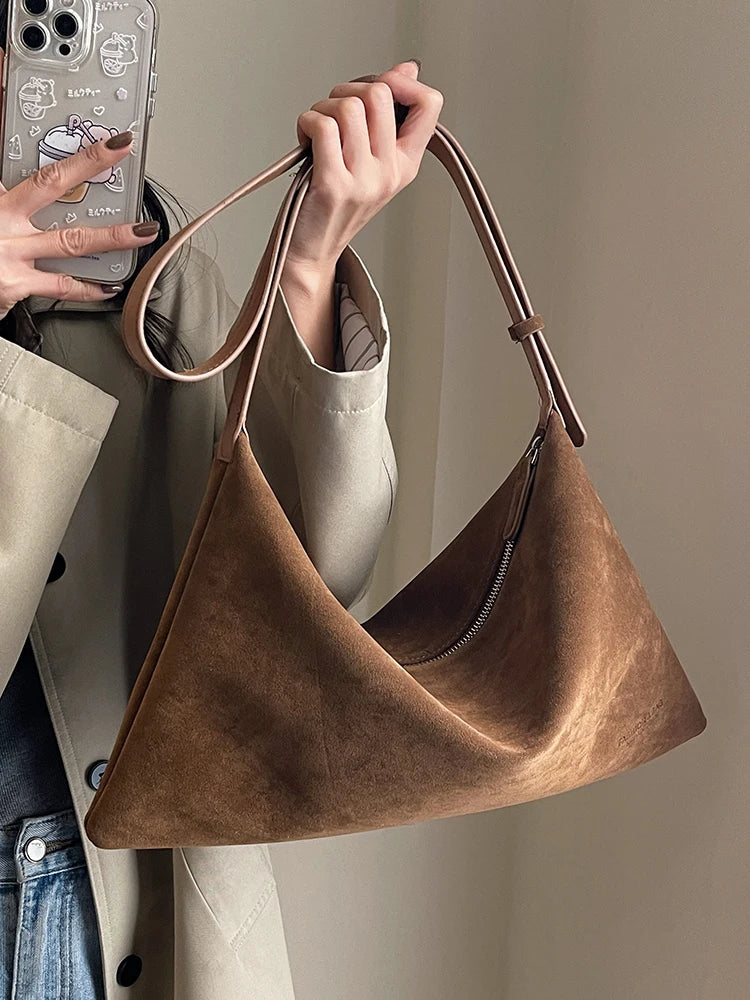 Women's Vintage Suede Tote Bag – Large-Capacity Shoulder and Crossbody Bag for Autumn and Winter