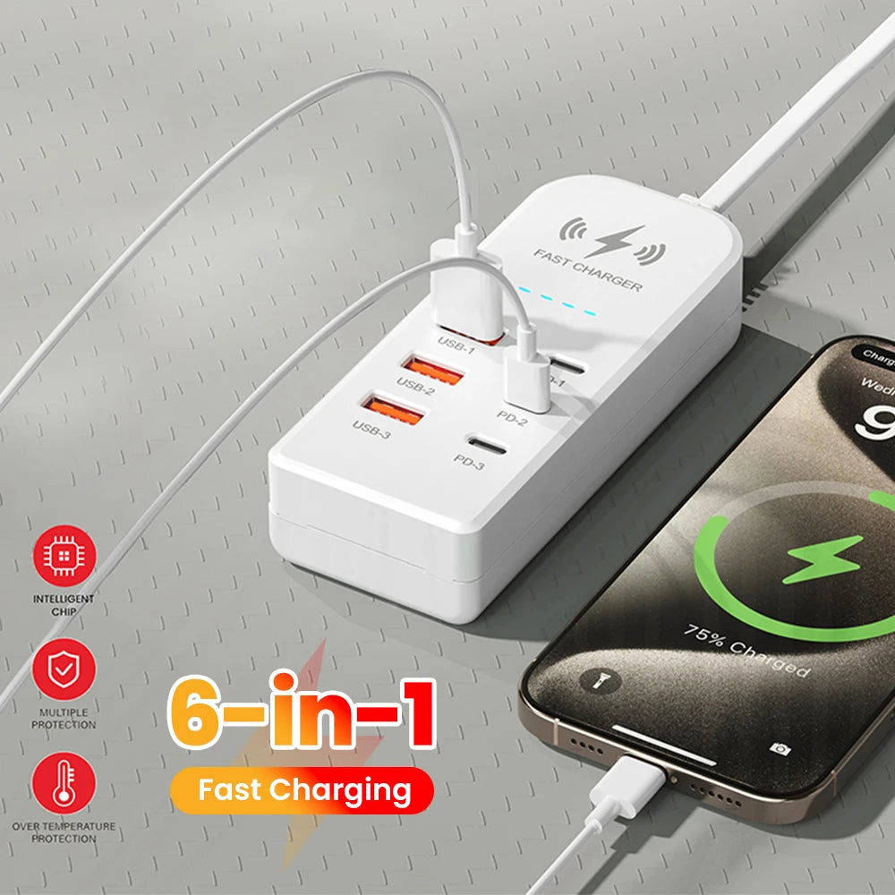 3USB 3Type C Charger Power Strip Universal Fast Charging EU/US Plug Phone Charger Adapter Electric Socket Extension Cable Socket