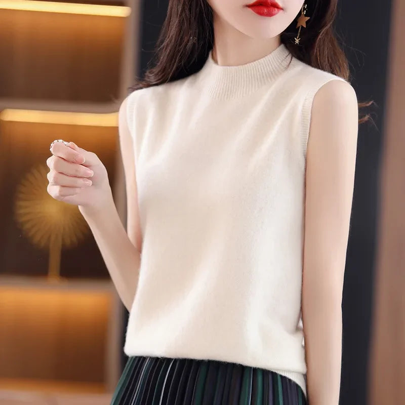 Women’s Sleeveless Mock Neck Knit Top – Casual Layering Sweater