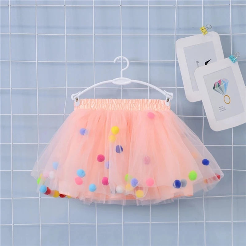 New Arrival Infant Mulity Colorful Tulle Tutu Skirt Pom Pom Princess Mini Dress Children Clothing Pettiskirt Girl Clothes