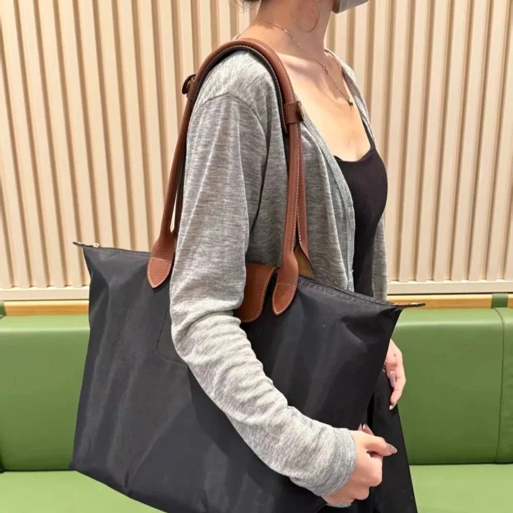Women's Foldable Vintage Tote Bag – Large-Capacity Shoulder Bag for Work and Travel