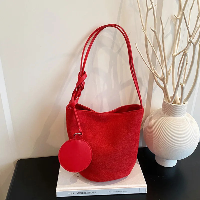 Women's Suede Bucket Bag – Large-Capacity Shoulder Tote for Everyday Use