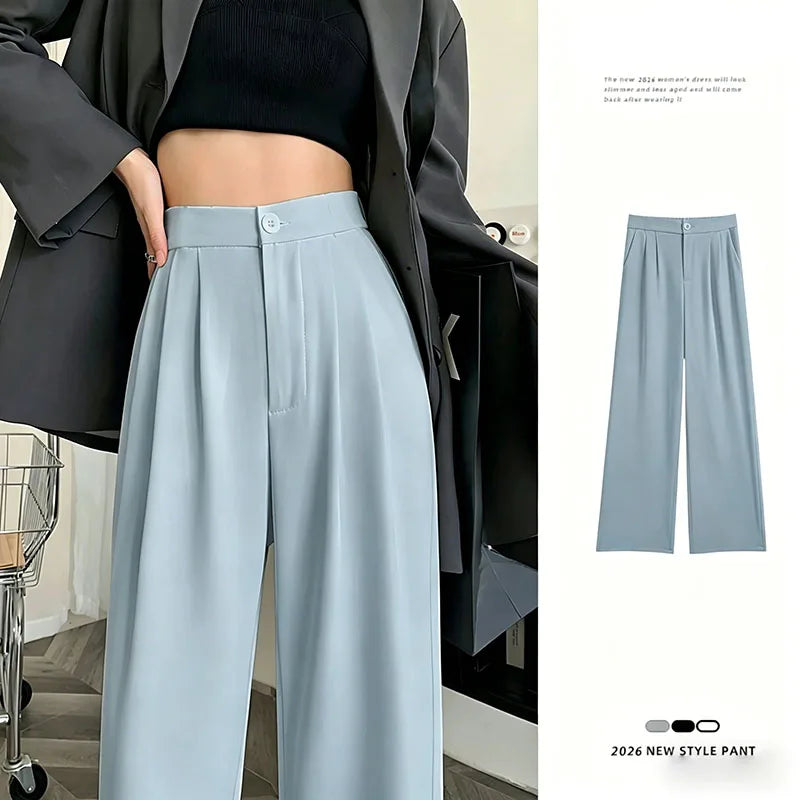 Women’s High-Waisted Straight-Leg Trousers – Casual Office Pants