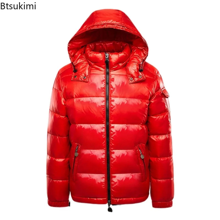 Men's Black Waterproof Short Puffer Jacket – Lightweight Glossy Winter Coat