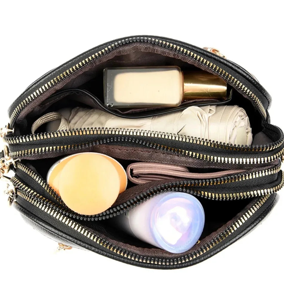 Women's Luxury Leather Shoulder Bag – Three-Layer Designer Handbag