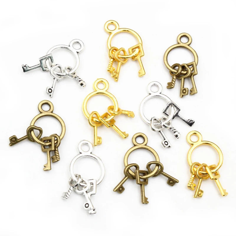 10-Piece Vintage Keychain Charms – Antique Silver & Gold-Tone DIY Pendants for Jewelry Making