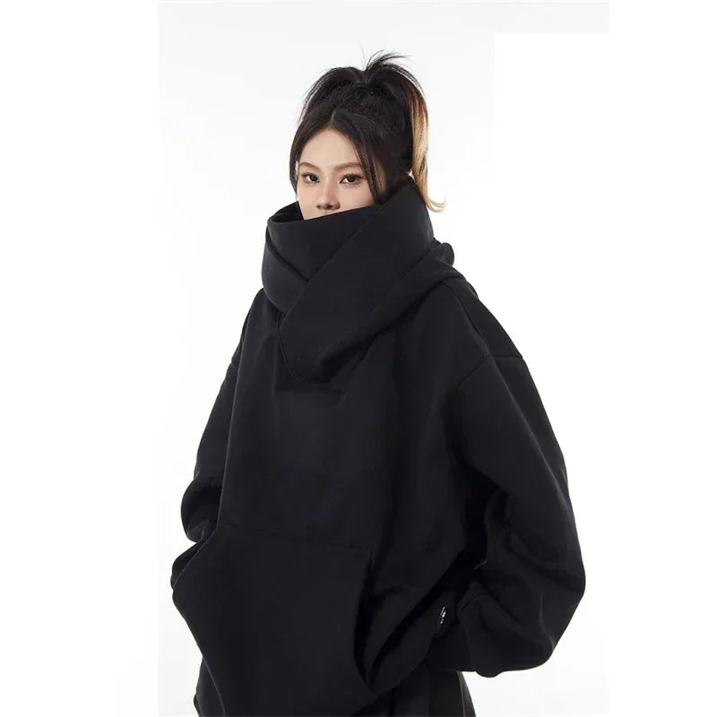 Unisex Ninja Turtleneck Hoodie – Oversized Y2K Vintage Streetwear Sweatshirt for Men and Women