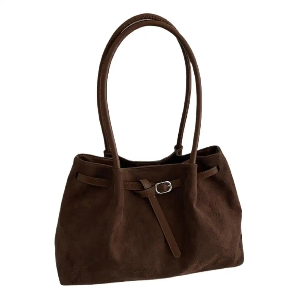 Women's Vintage Suede Tote Bag – Large-Capacity Slouchy Shoulder Handbag with Buckle Strap