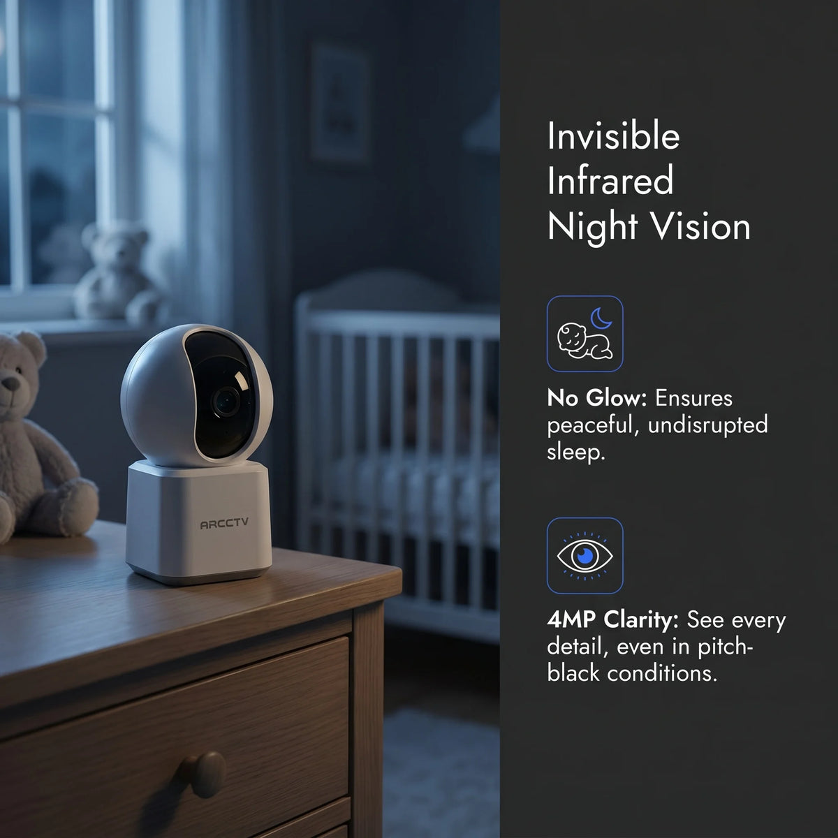 ARCCTV 2K Baby Monitor WiFi Surveillance Camera HD Two Way Talk IR Night Vision Security PT Camera 360° View Automatic Tracking