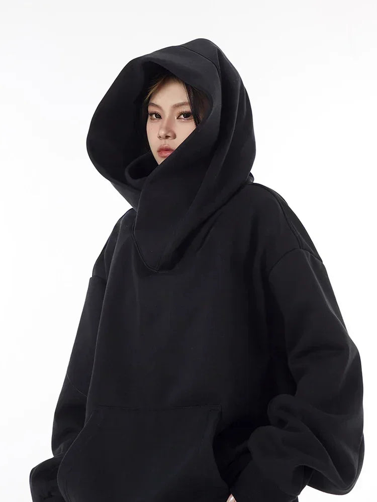 Unisex Ninja Turtleneck Hoodie – Oversized Y2K Vintage Streetwear Sweatshirt for Men and Women