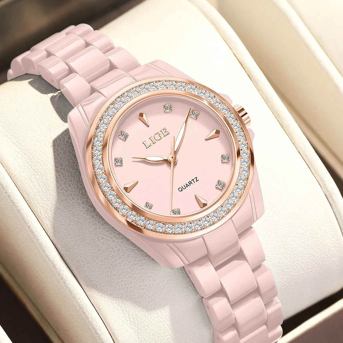 LIGE Women's Watch 2026 New Ceramic Elegant Quartz Watch Fashion Waterproof Luminous Clock Women's Wristwatch Montre Femme+BOX