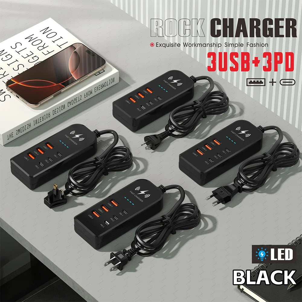 3USB 3Type C Charger Power Strip Universal Fast Charging EU/US Plug Phone Charger Adapter Electric Socket Extension Cable Socket