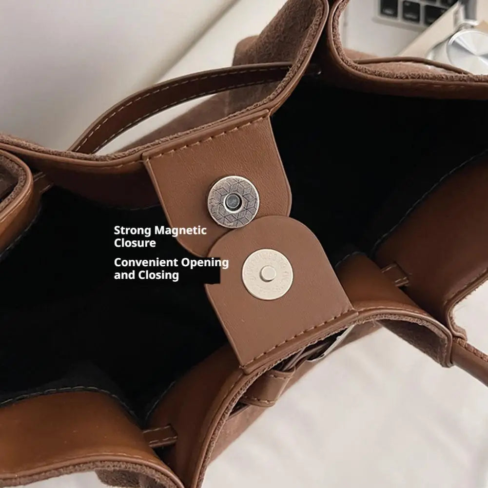 Women's Vintage Suede Tote Bag – Large-Capacity Slouchy Shoulder Handbag with Buckle Strap