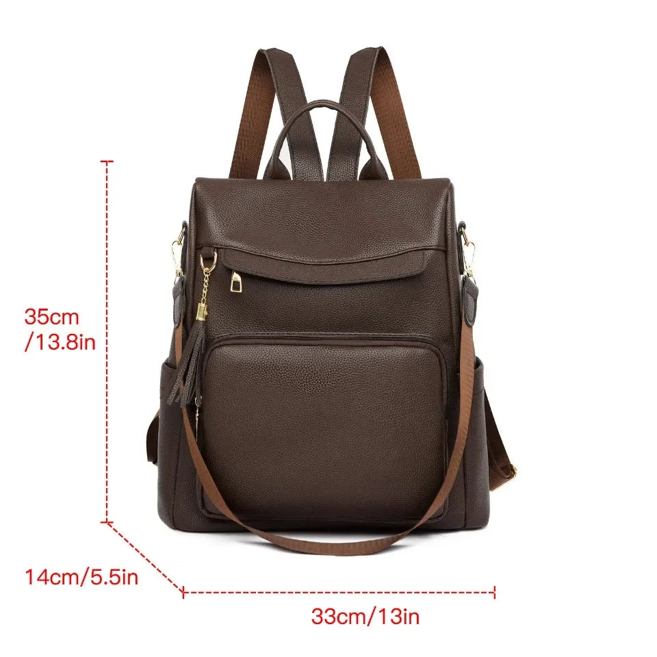Women's PU Leather Backpack – Stylish Casual Daypack for School and Travel