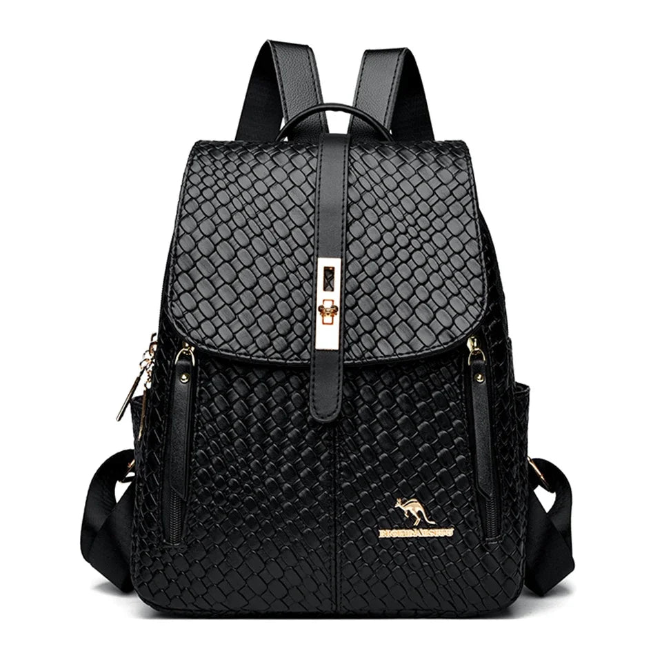 Women's Vintage Leather Backpack – Classic Black Everyday Daypack