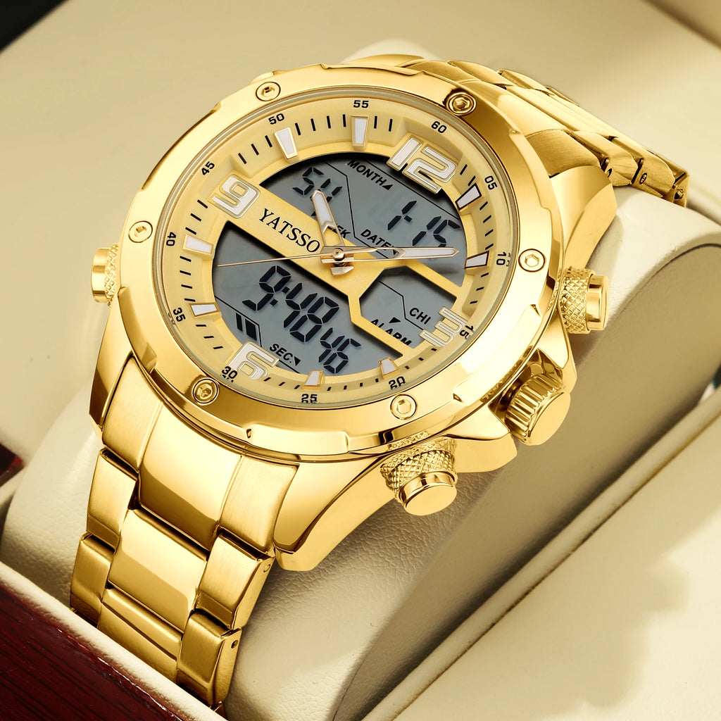 Relógio Masculino Híbrido Watch | 5ATM Waterproof Steel Band Dual Movement Luminous Hands Alloy Case