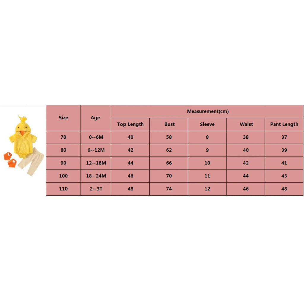 Halloween Party Baby Girl Boy Chick Romper 4PCS Costume Cute Fleece Short Sleeve Hooded Jumpsuits Pants Foot Covers Clothing