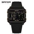 SANDA Fashion Electron Analog Watch for Men Women Waterproof Square Dial Count Down Timer Digital Wristwatch Man World Time