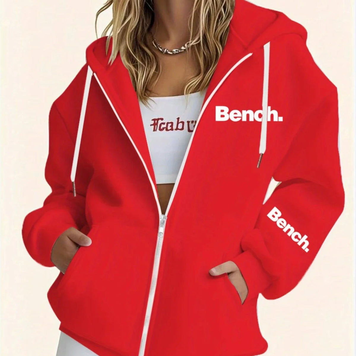 Women's Grey Zip-Up Hoodie – Y2K Casual Jacket with Pockets, Long Sleeve Sweatshirt