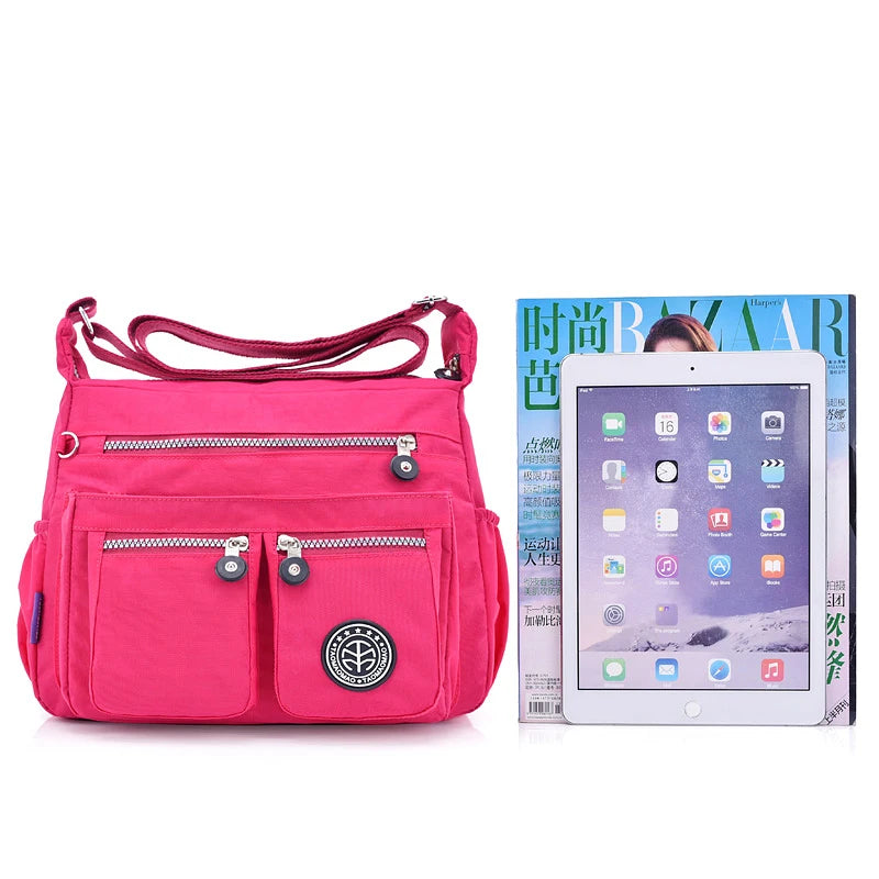 Women's Nylon Shoulder Bag – Lightweight Zipper Crossbody Bag for Everyday and Beach Use