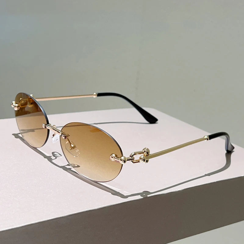 KAMMPT Rimless Oval Sunglasses Women 2025 New in Fashion Vintage Decor Shades Trendy Brand Designer Gradient Casual Sun Glasses