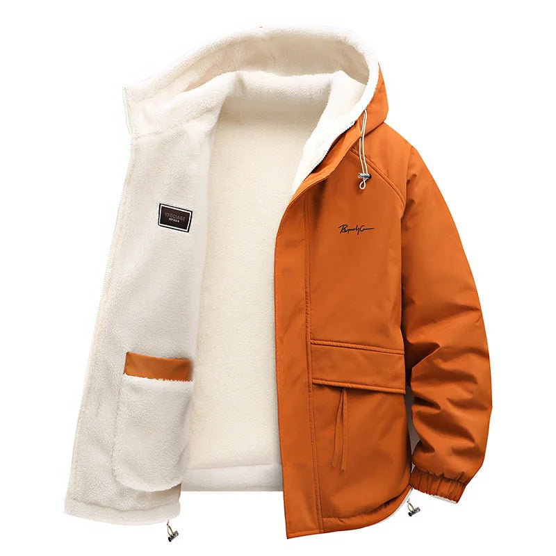 Unisex Reversible Fleece Hooded Jacket – Thick Warm Zip-Up Streetwear Coat