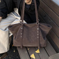 Korean Large Capacity Tote Bag Women Suede Shoulder Crossbody Bag Belt Buckle Design Minimalist Solid Color Zipper Underarm Bag