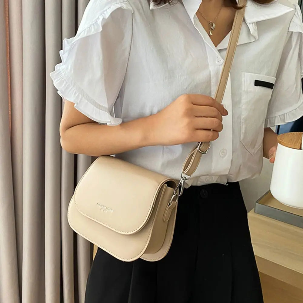 Women PU Leather Simple Saddle Shoulder Bag Handbags Crossbody Bag Flap Messenger Bag