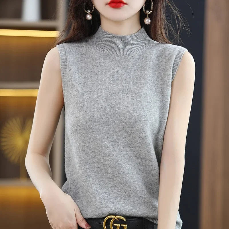 Women’s Sleeveless Mock Neck Knit Top – Casual Layering Sweater