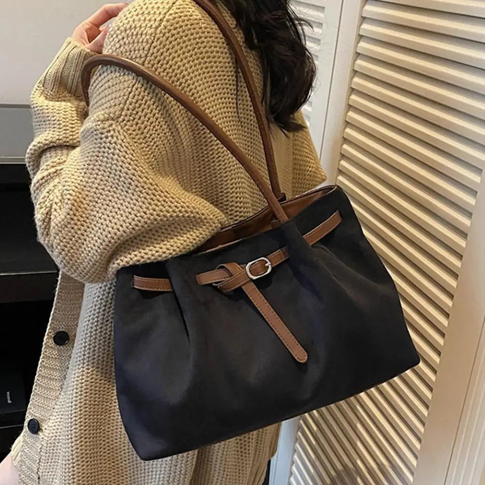 Women's Vintage Suede Tote Bag – Large-Capacity Slouchy Shoulder Handbag with Buckle Strap